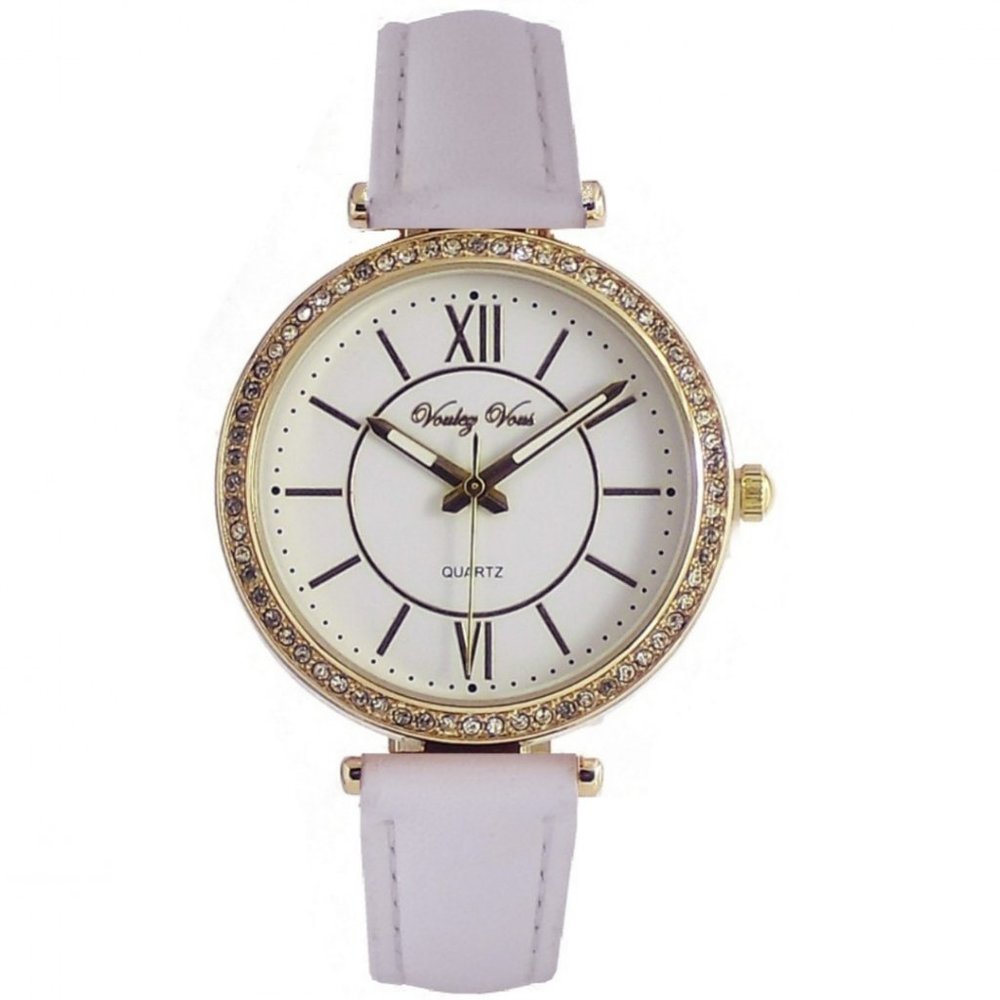 VOULEZ VOUS Womens Stainless Steel - Quartz Movement Pearl White Designer Watch